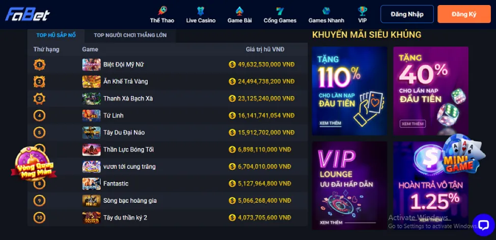 Sự Kiện Đặc Biệt & Tiền Thưởng Slot Game
